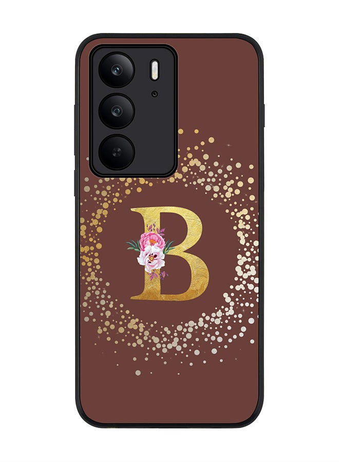 For Realme C75x / C75 4G Case,Slim fit Camera Protection, Shockproof Thin Phone cover  - Custom Monogram Floral - B  (Brown )